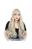 KUZGUN ONLİNE SHOP Kahküllü Uzun Dalgalı Fiber Sentetik Peruk / Balköpüğü / Platin Röfleli - 1
