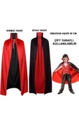 KUZGUN ONLİNE SHOP Çift Taraflı Kullanılabilir Siyah Kırmızı Yakalı Pelerin 90 cm Çocuk - 1