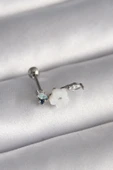 KUZGUN ONLİNE SHOP 316L Çelik Gümüş Renk Zirkon Taş Detay Beyaz Çiçek Model Tragus Piercing - Lisinya - 1