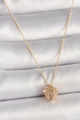 KUZGUN ONLİNE SHOP Pirinç Gold Renk 3D Zirkon Taşlı Elmas Model Kadın Kolye - Lisinya - 1