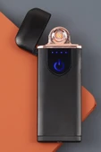 KUZGUN ONLİNE SHOP Kapaklı Işıklı USB Şarjlı Çakmak Alevsiz Elektronik Çakmak Rüzgarda Sönmez Kablo Dahil - 1