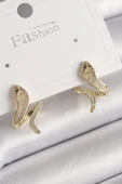 KUZGUN ONLİNE SHOP Pirinç Gold Renk Zirkon Taşlı Yılan Model Kadın Küpe - Lisinya - 1