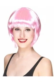 KUZGUN ONLİNE SHOP Soft Pembe Renk Parti Peruğu Küt Saç - 1