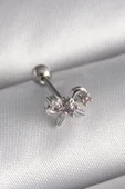 KUZGUN ONLİNE SHOP 316L Çelik Gümüş Renk Zirkon Taşlı Kurdele Tragus Piercing - Lisinya - 1