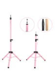 KUZGUN ONLİNE SHOP Kuaför Eğitim Mankeni İçin Metal Tripod / Pembe + Taşıma Çantası - 1