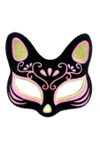 KUZGUN TİCARET Siyah Renk Süet Kaplama Üzeri Sarı Pembe Simli Kedi Maskesi 17x14 cm (4767) - Lisinya - 1