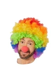 KUZGUN TİCARET Rengarenk Gökkuşağı Afro Bonus Peruk Ve Kırmızı Renk Sünger Burun 120 Gr - Lisinya - 1