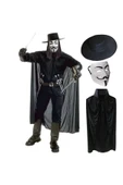KUZGUN TİCARET V For Vendetta Maskesi Şapkası ve Pelerin Kostüm Seti Yetişkin Boy (4767) - Lisinya - 1