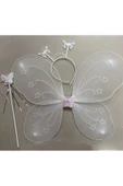 KUZGUN TİCARET Beyaz Renk Kelebek Kanadı Tacı ve Sopası 50x37 cm (4767) - Lisinya - 1