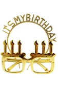 KUZGUN TİCARET İt&apos;s My Birthday Yazılı Taç ve Mum Şekilli Gözlük Seti Altın Renk (4767) - Lisinya - 1
