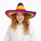 Sombrero Meksika Şapkası Renkli Örme Hasır Çocuk Boy thumbnail 1