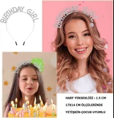 Kristal Taşlı Gümüş Birthday Girl Yazılı Doğum Günü Parti Tacı 19x11 cm - 1