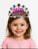 Gümüş Renk Happy Birthday Yazılı Doğum Günü Tacı 60 cm thumbnail 3