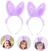 Kenarları Dantelli Mor Pullu Payetli Led Işıklı Tavşan Kulak Taç 23x19 cm - 3