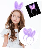 Kenarları Dantelli Mor Pullu Payetli Led Işıklı Tavşan Kulak Taç 23x19 cm - 1