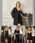 LOWELA PARİS 2005 Siyah  Saten Kısa Gecelikli 6 Lı Çeyiz Seti thumbnail 1