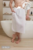 %100 Pamuk Spa & Hamam İçin Sauna Havlusu – Belden Lastikli Cırtcırtlı Cepli Etek Model - 1