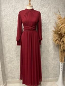 25Y9447 ELBİSE ABİYE ŞİFON ÖNÜ ÇAPRAZ BAĞLAMA UZUN - 7