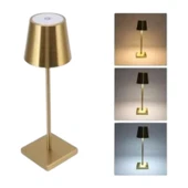 CATA CT-8437 LED Dekoratif Şarjlı Masa üstü Lambası dokunmatik 3 farklı renk ayarı lamba Gold - 5