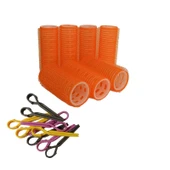 Croc 1216 Turuncu Cırtlı Plastik Bigudi 7Li Çap:2,5Cm + 10Lu Plastik Saç Pensi thumbnail 2