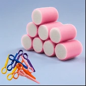 Croc 1207 Pembe Cırtlı Sünger Bigudi 8Li Çap 4Cm + 10Lu Plastik Saç Pensi thumbnail 1