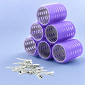 Croc 1215 Büyük Boy Bigudi 6Lı + Saç Pensi 12Li (Cırtlı - Yapışkanlı Bigudi) Mor thumbnail 1