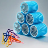 Croc 1214 Mega Boy Bigudi 6Lı + Saç Pensi 10Lu (Cırtlı - Yapışkanlı Bigudi) Mavi thumbnail 1