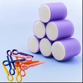 Croc 1203 Mor Cırtlı Sünger Bigudi 6Lı Çap 5Cm +10Lu Plastik Saç Pensi thumbnail 1