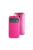 Htc One M8 Pencereli Ve Uyku Modlu Flip Cover - Pembe thumbnail 1