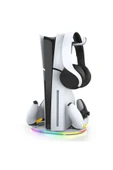 İpega PS5 Slim Disk/PS5 Slim Dijital RGB Dikey Stand Kulaklık Tutucu Joystick Şarj Cihazı thumbnail 1