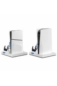 İpega  PS5 Slim Dijital/PS5 Slim Disk Multifonksiyonel Şarjlı,Soğutucu Fanlı,VR Standlı Cd Raf Stand - 1