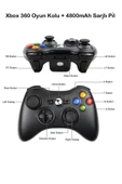 Xbox 360 Pc Uyumlu Kablosuz Analog Oyun Kolu Ve 4800mah Batarya Seti - 5