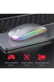 Rgb Ledli Şarj Edilebilir Sessiz Tıklamalı Ergonomik Çift Modlu Kablosuz Bluetooth Mouse thumbnail 3