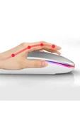 Rgb Ledli Şarj Edilebilir Sessiz Tıklamalı Ergonomik Çift Modlu Kablosuz Bluetooth Mouse thumbnail 4