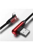 Apple Lightning 90 Derece Led Işık Gamer Şarj Ve Data Kablo thumbnail 3