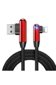 Apple Lightning 90 Derece Led Işık Gamer Şarj Ve Data Kablo thumbnail 1