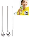 Paslanmaz Metal 2 li Kaşıklı Pipet Fırça Seti - 1