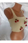 MAMSHOP Crop Top Büstiyer Açık Sarı Kiraz Desenli Handmade - 2