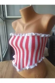 MAM Kırmızı - Beyaz Üçgen Korse Crop Büstiyer - 7