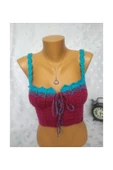 MAMSHOP CROP TOP BÜSTİYER VİŞNE -MAVİ RENK HANDMADE - 2
