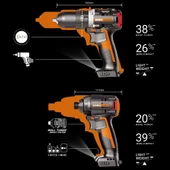 Worx WX925 20Volt/2.0Ah Li-ion Çift Akülü Kömürsüz Profesyonel Darbeli Matkap+WX265 Kömürsüz Darbeli Tornavida Kombo Set thumbnail 3
