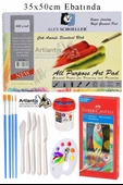 Alex Schoeller Çok Amaçlı Sanatsal Blok 35x50 200 gr 15 Yaprak Faber 12 Renk Sulu Boya Plastik Spatula Fırça - 1