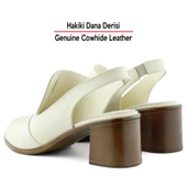 Erkan Saçmacı Emilia Bej Hakiki Deri Arkası Açık Lastik Bantlı Kalın Topuklu Rahat Günlük Sandalet - 5