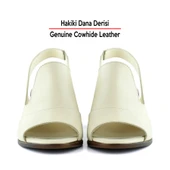 Erkan Saçmacı Emilia Bej Hakiki Deri Arkası Açık Lastik Bantlı Kalın Topuklu Rahat Günlük Sandalet - 4