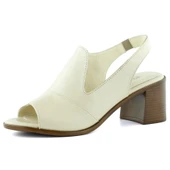 Erkan Saçmacı Emilia Bej Hakiki Deri Arkası Açık Lastik Bantlı Kalın Topuklu Rahat Günlük Sandalet - 1