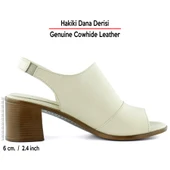 Erkan Saçmacı Emilia Bej Hakiki Deri Arkası Açık Lastik Bantlı Kalın Topuklu Rahat Günlük Sandalet - 2