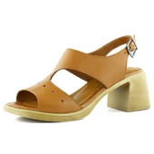 Erkan Saçmacı Ofelia Taba Hakiki Deri Delik Detaylı Tokalı Topuklu Sandalet - 1