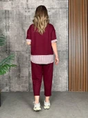 Lucky Life Kadın Modal Kumaş çizgili Gömlek Yaka Ikili Takım - 1