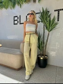 Kadın Keten Kemerli Pantolon Sarı thumbnail 1