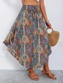 Lucky Life Kadın Lucky Life Kadın Beli Lastikli Bağcıklı Asimetrik Kesim Detaylı Desenli Bürümcük Etek thumbnail 4